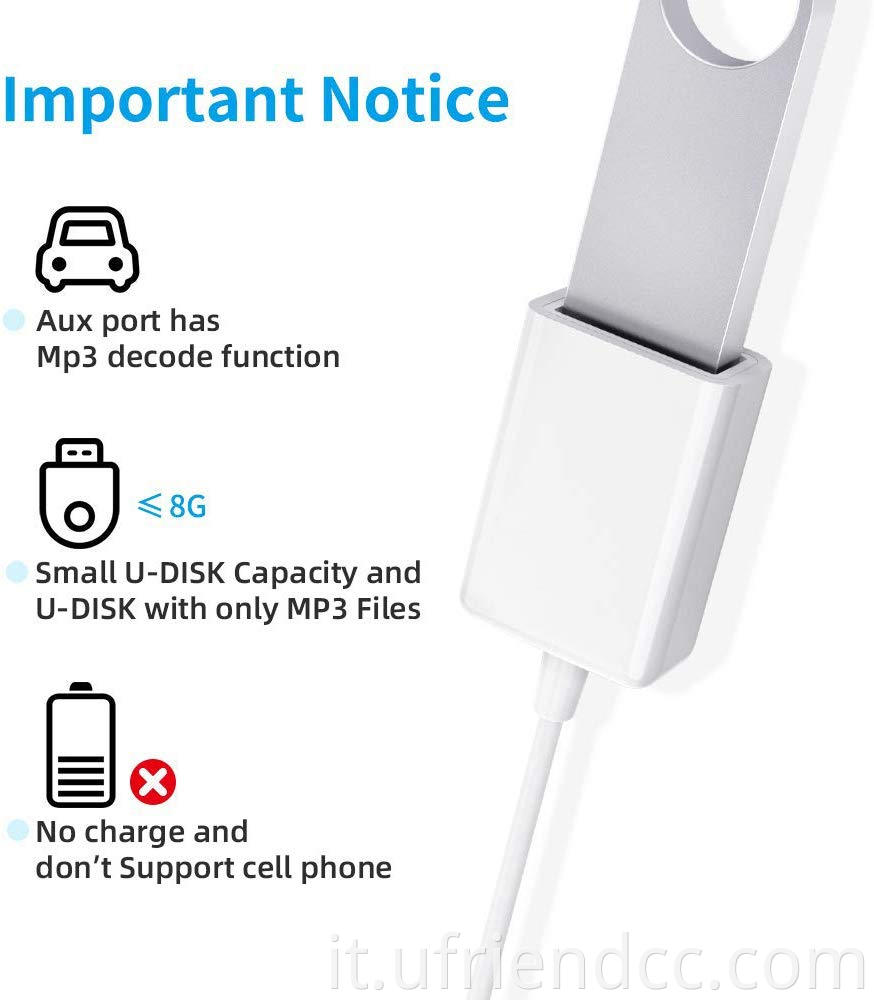 Prese convertitore USB USB da 10 cm bianco portatile da 10 cm da 3,5 mm al cavo convertitore USB USB 2.0